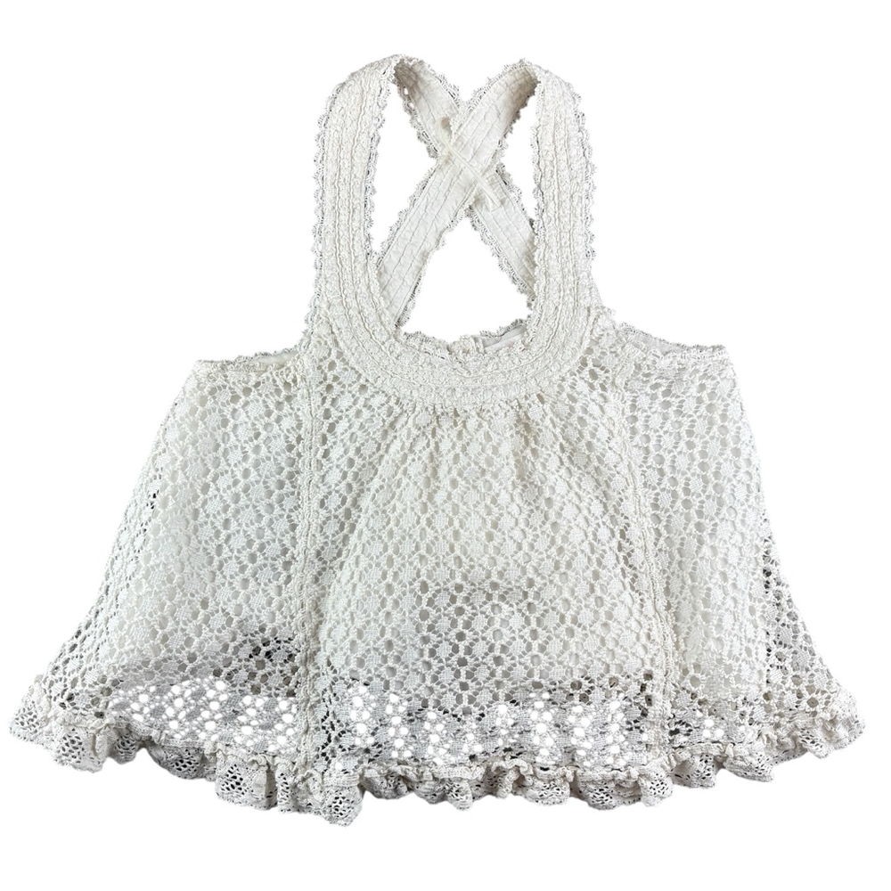 Liz Lisa Ivory Crochet Babydoll Sleeveless Cross-Back Tank Top Shirt Size Small